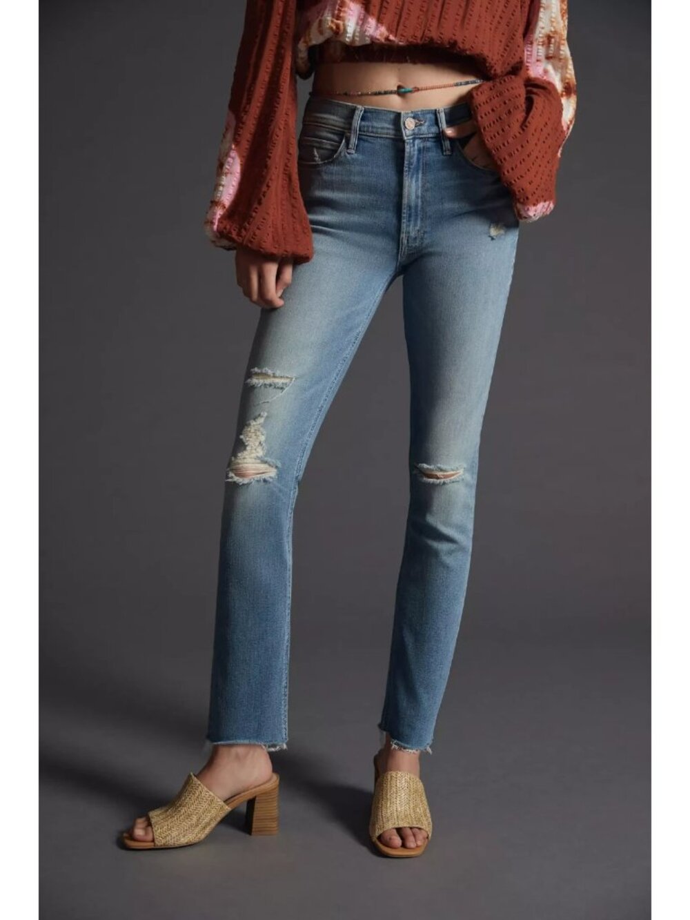 NWT Mother Mid Rise Dazzler Ankle Fray in Weekend Kitten Stretch Jeans 26